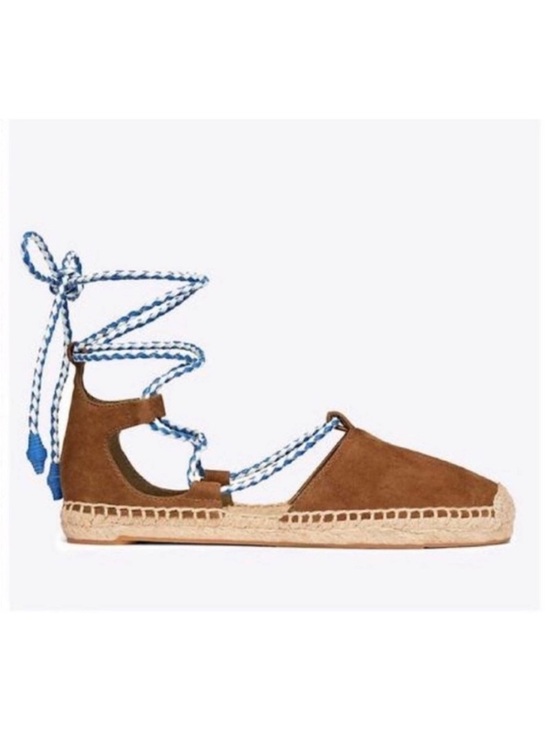 Tory Burch Shoes - Tory Burch Positano Cognac Brown Suede Woven Lace-Up Espadrilles – Size 5 – NWOB